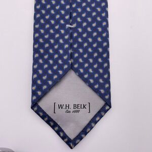 W.H. Belk Luxury Silk Necktie Blue Gold Paisley Pattern Business‎ Wedding Formal